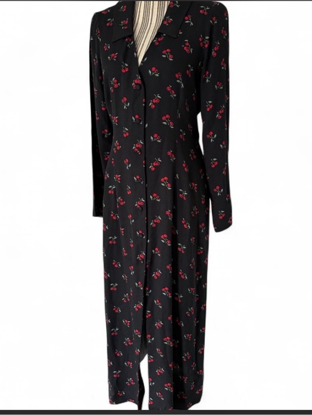 Reformation Black Long-Sleeve Cherry Print Maxi Dress